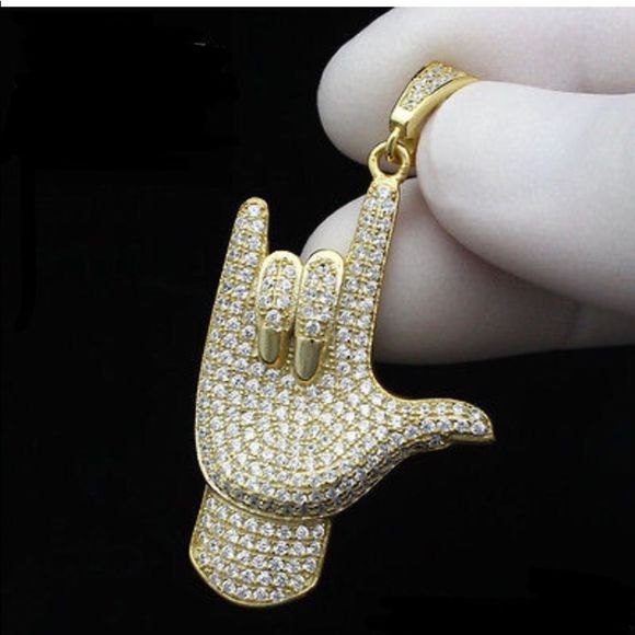 I Love You Gold Diamond Pendant 925 Real Silver! - Picture 1 of 3